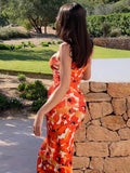 Patcute Sleeveless Floral Print Maxi Dress For Women Fashion Summer O Neck Back Split Bodycon Long Tank Dress Elegant