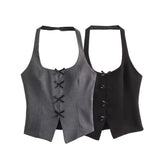 Patcute  Winter New Product Women's Fashion Sexy Bow Tie Hanging Neck Collar Open Back Top Tank Top Sling