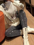 Patcute   Sparkly Crystal Pants Women Leggings Autumn Winter High Waist Elastic Bodycon Long Penci Pant Streetwear Y2K Pants Tights