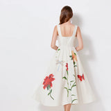 Patcute  Runway Summer Embroidery Cotton Long Dress For Women Straps Beach Holiday Sundress Butterfly Fashion Elegant Midi Dresses Lady