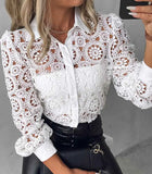 Patcute  upWhite Lace Patchwork Shirt Blouse Women Spring Summer Unlined Long Sleeve Shirts For Women 2024 Fashion Hollow Out Vintage Tops