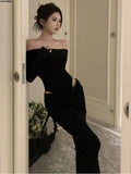 Patcute Women Sexy Hollow Out Black Long Dress Spring Autumn Fashion Bodycon Party Prom Runway Robe Female Y2k Streetwear Mujers Clothes