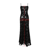 Patcute Black Spaghetti Strap Christmas Dress Sexy See Through Elegant and Beautiful Women Dress Appliques Maxi Formal Dress