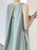 Patcute  Solid Color Midi Halter Dress Women Summer Casual O Neck Sleeveless Loose Backless Beach Dresses 2 Colors 2024 New