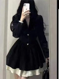 Patcute  Korean Fashion Black Suit Dress Women Long Sleeve Lapel Autumn Spring Y2K Kawaii Birthday Party A-line Princess Vestidos Mujer