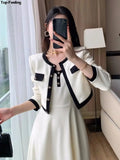 Patcute Elegant Solid Midi Dress 2 Piece Set Office Lady Chic Suit Spring Short Jacket Sleveless A-line Dresses Outfits Korean Clothes