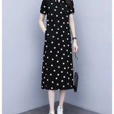 Patcute Fashion Lapel Button Short Sleeve Printing Polka dot Casual Dresses Women's Clothing 2024 Summer New Loose Commuter Midi Dress