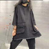 Patcute  Grey Khaki Loose korean reviews many clothes Women 2024 Spring New Fashion Long-Sleeved Retro T-Shirt Tops Pocket Pullover Female