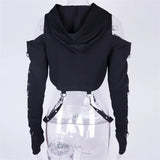 Patcute  Goth High Street European Y2k Sweaters Hooded Collar Hooded Collar Off-shoulder Sweatshirts Irregular Chain Design Sense Hoody