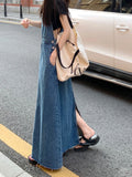 Patcute SML Women Loose Ladies Vintage Long Denim Dress Female Tassel Spaghetti Strap Jeans Denim Dresses Female (78913