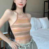 Patcute  Simple Casual Striped Contrasting Color Summer Korean Version of New Women's Fashion Versatile Knitted Herringbone Camisole Top