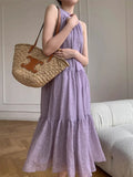 Patcute Light Purple Neck Hanging Suspender Dress For Women'S Summer High-End Embossed Design Slim Fit Long Skirt