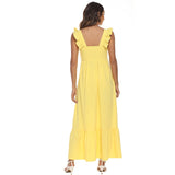 Patcute  2024 Summer Women's Evening Dress Sexy Flying Sleeves Bright Yellow Long Dress Beach Holiday Beach Dress Xxl