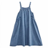 Patcute  Spring Summer Women Denim Suspender Long Skirt Loose Casual Punk Vintage Style Cargo Female Popular Large Swing Dress Z691