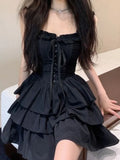 Patcute New Gothic Goth Harajuku Sexy Slip Dress Ruffles Y2k Streetwear Dark Punk Cake Dresses Party Korean Fashion 2024 Summer