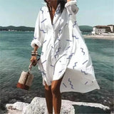 Patcute  Spring And Summer Fashion Women's Loose Casual Shirt Dress Elegant Women's Casual White Print Lapel Single Breasted Dress S-5XL