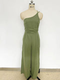 Patcute Waist Folds Backless Double Strap Casual Wide Leg Jumpsuit Long Pants Green 2024 New Female Loose  Jumpsuit