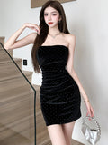 Patcute  Summer Black Velvet Diamonds Polka Dot Short Dress Women Elegant Chest Wrapping Sexy Club Dress 2024 Korean Luxury Evening Dress