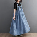 Patcute  Spring Summer Women Denim Suspender Long Skirt Loose Casual Punk Vintage Style Cargo Female Popular Large Swing Dress Z691