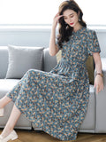 Patcute  Cotton Dresses Women New Summer Elegant Floral Print Drawstring Maxi Dress Casual Loose Mommy Clothes Robe Femme 4XL