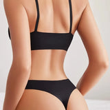 Patcute Bra Underwear Set for Women Wireless Spaghetti-Strap Vest Big Chest Small Push up Breathable Sexy Seamless Bra Set