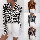 Patcute Chiffon Blouse Long Sleeve Sexy Leopard Print Blouse Turn Down Collar Lady Office Shirt Tunic Casual Loose Tops Oversized