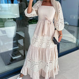 Patcute Elegant Retro White Lace Jacquard Women Dress Office Ladies Temperament Off Shoulder Maxi Dresses 2023 Long Evening Party Dress