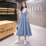 Patcute  Denim Suspender Dress Women  New Spring Summer Suspender Dress Female Fashion Slim Single Breasted High Waist Long Dresses