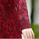 Patcute High End Spring and Autumn New Pullover V-neck Printing Button Fashion Slim Fit Noble Western Long Sleeved Qipao Dress