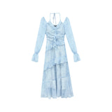 Patcute Y2K Ruffles Irregular Short Dress Women Summer New Tie Dye Flare Sleeves Spring Elegant Party Dress Prom Robe Halter Vestidos