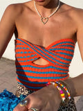 Patcute 2024 Off Shoulder Knit Tube Top Sexy Strapless Backless Bustier Tops For Women Stripe Cropped Top Hot Summer Streetwear