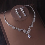 Patcute  Luxury Silver Color Crystal Water Drop Bridal Jewelry Sets Rhinestone Tiaras Crown Necklace Earrings Wedding Dubai Jewelry Set