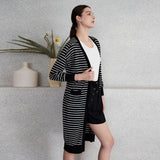 Patcute  BC-37 Excellent Quality Women's Clothing Wholesale of Linen and Silk Long Knitted Cardigans with Striped Ladies Clothes