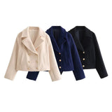 Patcute  Autumn/Winter New Product Women's Fashion and Casual Versatile Flip Collar Double breasted Button Jacket Coat