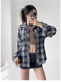 Patcute   American Retro Loose Plaid Shirt Women Clothes Long Sleeve Korean Fashion Spring Casual Shirts Streetwear Tops Blouse