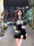 Patcute Plaid Knitted Suit Woman Korean 2 Piece Dress Set 2024 Winter Vintage Fashion Tops Cardigan + Slim Bodycon Y2k Mini Skirt Chic