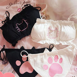 Patcute Cute Anime Cat Girl Japanese Bra & Panties Set Wirefree Soft Underwear Sleep Intimates Kawaii Lolita Hollow Out Kitty Nightwear