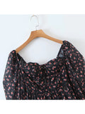 Patcute  Fashion Women Vintage Floral Print Chiffon Dress Sexy Semi-Sheer Long Sleeve Layered Ruffle Ladies Short Dress