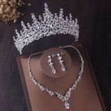 Patcute  Luxury Silver Color Crystal Water Drop Bridal Jewelry Sets Rhinestone Tiaras Crown Necklace Earrings Wedding Dubai Jewelry Set