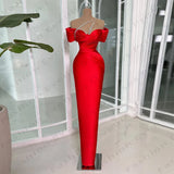 Patcute Elegant Red Evening Dresses Mermaid Satin Pleated Sexy Off The Shoulder Princess Prom Gowns Formal Party Vestidos De Novia Robe