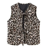 Patcute 2024 New Pattern Europe and America Women's Clothing Hot Selling Item Leopard Drawstring Vests Western Style Spring Autumn