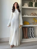 Patcute Elegant Loose Ruffles Knitted Dress Women Fashion O Neck Long Trumpet Sleeve Maxi Dresses Spring Summer Female High Streetwear