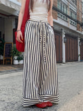 Patcute   Vertical Striped Drawstring Elastic High Waist Casual Wide Leg Pants Women Spring Summer Korean Fashion Long Trousers