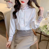 Patcute  Chiffon Embroidery Women's Shirt Spring/Summer Loose Chinese Style Blouses Fashion Clothing Long Sleeves Women Top