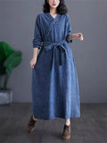 Patcute Literary Style Retro Slanted Collar Distressed Denim Dress Temperament Versatile Personality A-Line Dress For Women Robe K085