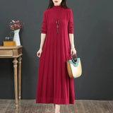 Patcute NEW Autumn Winter Large Size Covering Belly Dress Middle Aged Elderly Mother Retro Long Knitted Sweater Dresses Vestidos 6XL