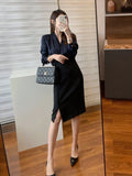 Patcute Two Piece Shirt Long Sleeve Satin Top High Waist Asymmetric Short Skirt Suit Sexy Pack Hip Slit Skirt Two Piece Office Dress