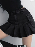 Patcute High Waist Mall Goth Skirts Y2K Black Denim Shorts Skirt Punk Style E-girl Summer Outfits Jean Pleated Skirt Gothic Grunge