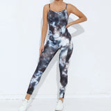 Patcute  Seamless Yoga Print Jumpsuit Sports Fitness Backless Running Bodysuit Training Dance Dress Gym Workout Clothes for Women