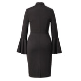 Patcute  Women Clergy Tab Collar Dress Black Mass Dress Retro Bodycon Knee-Length Work Pencil Dress